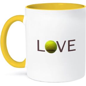 3dRose Love Text with Green Tennis Ball for O Sport Player Playing Hobby, Yellow Mug, 11 oz