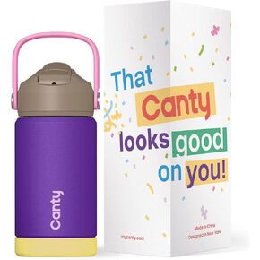 Canty Stainless Steel Water Bottle with Straw, Anti-Slip Base and Giftable Full Colored Box, Great for Travel (Amethyst, 12 Oz)