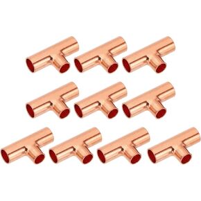 PATIKIL 5/16" x 1/4" x 5/16" ID Reducing Tee Copper Fitting, 10pcs 99.9% 3 Way Pure Copper Pipe Tube Connector Adapter Reducer with Sweat Solder Connection