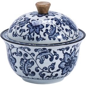 Blue and White Porcelain Ashtray with Lid, 5-Inch Ash Holder for Living Room