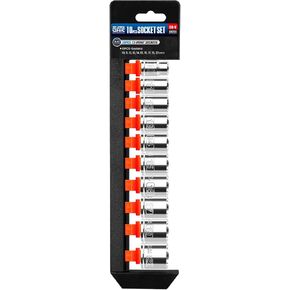 3/8 Inch Drive Socket Set - 10 Piece Metric 12-Point Shallow Socket Set (10mm, 11mm, 12mm, 13mm, 14mm, 15mm, 16mm, 17mm, 19mm, 22mm), Chrome Vanadium Steel