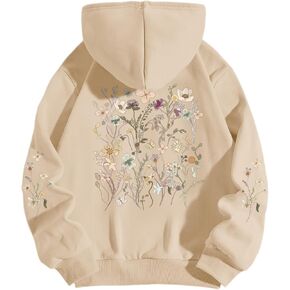 Women's Floral Printed Hoodies vintage Flower Graphic Sweatshirt Cute Boho Thermal Hoodie Pullover With Pocket