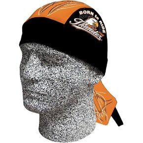 Danbanna Deluxe Born to Ride Hear the Thunder Eagle Bandana Headwrap Headscarf Adjustable Cap Hat Black Orange White with Terry Cloth Sweatband By Capsmith