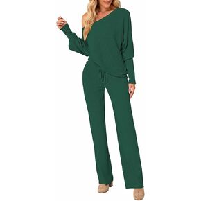 Fixmatti Womens Knitted Outfits 2 Pieces Sweatsuit High Neck Sweater Wide Leg Pant Set