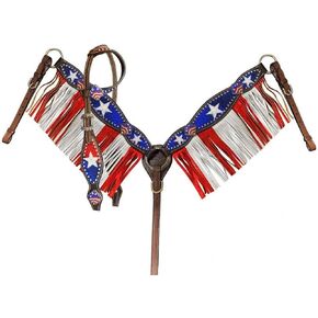 Showman Single Ear Leather Headstall & Breast Collar Set w/Patriotic Design, Average Full Size Horse in Saudi Arabia