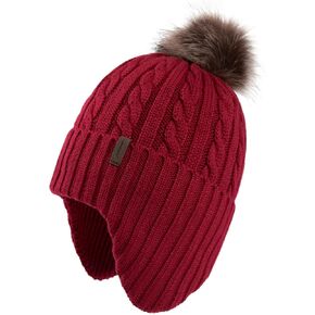 Comhats Winter Peruvian Knitted Beanie Hats for Women Pompom Merino Wool Ear Flaps Fleece Lined Cold Weather Ski Running