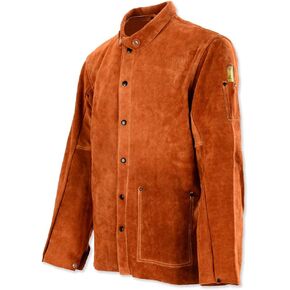 QeeLink Leather Welding Work Jacket Flame-Resistant Heavy Duty Split Cowhide Leather Welder Jackets for Men & Women