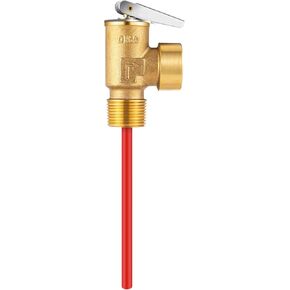 Temperature and Pressure Relief Valve RV Water Pressure Regulator 210°f 150 Psi Pressure Relief Valve with Extension Probe and Lever for Hot Water Heater Tanks(3/4" Npt Threads)