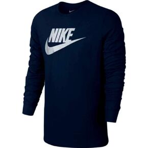 Nike Mens NSW Long Sleeve Tee Icon Futura T-Shirts (Navy Blue/White, X-Large)