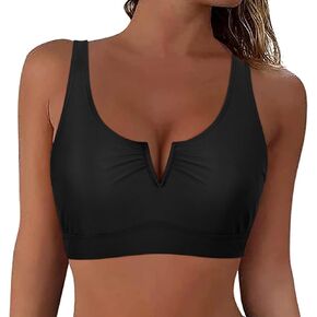 Hilor Women's Underwire Bikini Tops Push Up Bathing Suit Tops V-Wire Supportive Swimsuit Top Only