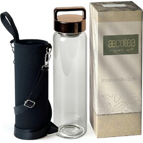 32 oz Clear Glass Water Bottle | Cold Brew Fruit Inufser Water Bottle (Rose Gold Lid)