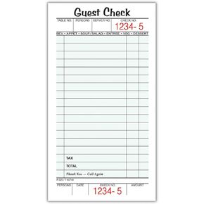 Adams Guest Check Pads, Single Part, Perforated Guest Receipt, 8.6 x 17.2 cm, 50 Sheets per Pad, 10 Pack (525SW)