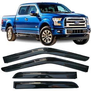 Tape on Side Window Deflectors Sun Shade Vent Rain Guards Window Visors for 15-22 Ford F150, 2020-2022 F-250 F-350 F-450 F-550, with Crew cab (Supercrew Cab), Smoke Tinted 94975