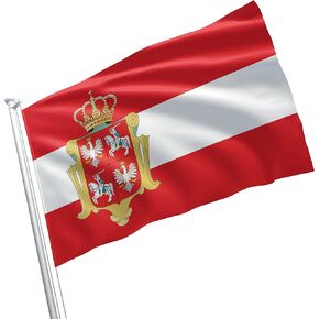 لافتة علم الكومنولث الليتواني الملكي البولندي GDL بيلاروسيا بوجونيا هاوس فاسا باللون الأبيض والأحمر، حلقات نحاسية مزدوجة الخياطة (3 × 5 أقدام)