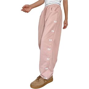 Floerns Women's Drawstring Waist Baggy Sweatpants Bow Print Active Long Pants