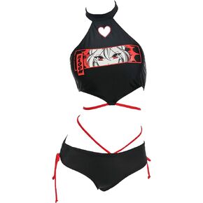 Winx Club Women's Bikini Sets Cute Swimsuit Bathing Suit with Bloom Print Black Red Two-Piece Swimsuit