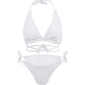 Women Halter Ring Bikini Set Sexy Triangle Swimsuit Two Piece Swimsuit with Side Tie Low Waist Bottom String Bathing Suits