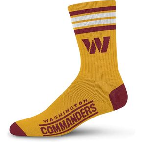 FBF - NFL 4 Stripe Deuce Adult Team Logo Crew Dress Socks Footwear for Men and Women Game Day Apparel - Washington Commanders Large