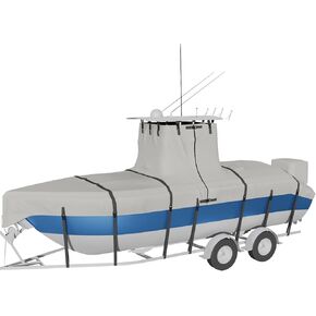 Heavy Duty Ture 900D T-Top Boat Cover 22ft - 24ft with Motor Cover, 100% Waterproof Solution-Dyed Center Console Boat with T Top Roof 22-24 Foot with Upgraded 19 Windproof Straps