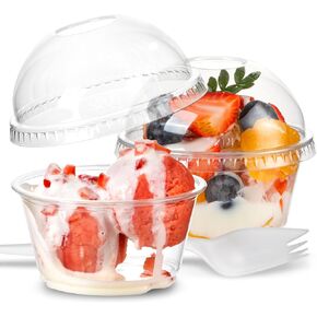 [50 Pack] 12 oz Clear Plastic Dessert Cups with Dome Lids, Inserts and Sporks, Disposable Parfait Cups with Lids, Fruits Cups No Hole, Party Containers for Yogurt, Ice Cream, Snacks, Pudding in Kuwait