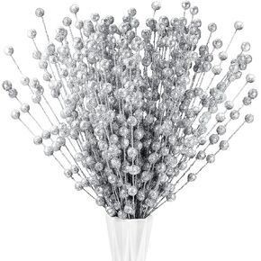 200 Pieces Christmas Berries Artificial Stems Christmas Tree Decorations Fake Christmas Picks for Home Glitter Sticks DIY Wreath Crafts Fireplace Holiday Christmas Decor 13.8 Inches (Burgundy)