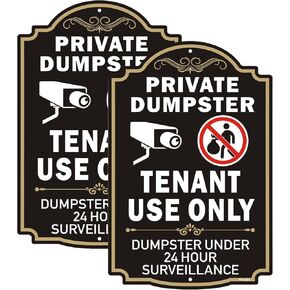 2 Pack Private Dumpster Sign, Tenant Use Only Dumpster Under 24 Hour Surveillance, 12 x 8 inch Rust Free Aluminum No Dumping Sign, Weather Resistant, Waterproof, Durable Ink, Easy to Install