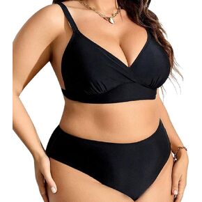 Harssidanzar Plus Size Bikini Two Piece Swimsuits for Women,Swimwear Bathing Suits High Waisted Bikini KL402US