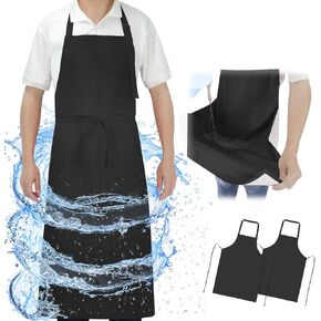 2 Pcs Dual Waterproof Long Apron, Anti-Tear Lightweight Cloth Apron for Dishwasher Dish Washing Dog Grooming Lab Cleaning Kitchen Chef Cooking BBQ Painting Butcher for Women & Men (Black)