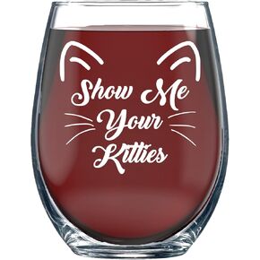 Funnwear Show Me your Kitties - أواني زجاجية لمحبي القطط بحجم 15 أونصة مثالية للأم، والسيدة المجنونة، وأم الفراء من الابنة، والزوج، والنانا، والأب، والنساء، والأصدقاء، والأخوات، والفتيات، شفافة in Kuwait