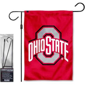 College Flags & Banners Co. Ohio State Buckeyes Red Garden Banner Flag with Flag Pole Stand Set