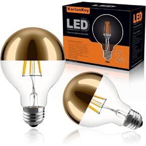 Half Chrome Light Bulb 6W (60W Equivalent) Dimmable LED Edison Bulb G80/G25 Globe Shape Decorative LED Bulb Half Gold Reflected Light 2700K Soft White E26 Base Pack of 2