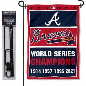 WinCraft Atlanta Braves 4 Time Champions Garden Flag and Pole Stand Mount