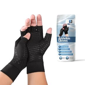 Hotcakes Copper-Infused Arthritis Support Gloves for Men and Women - Fingerless, Comfortable Compression Gloves for Carpal Tunnel and Arthritis Pain Relief - Ergonomic Copper Fingerless Gloves