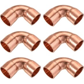 MECCANIXITY 90 Degrees Elbow Copper Pipe Fitting Short Turn Welding Connection 3/8 Inch ID for HVAC Air Conditioning Pipe, Pack of 6