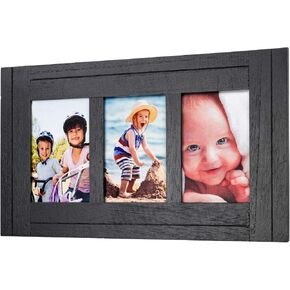 Rustic Three Picture Frame: Holds three 4x6 Photos Overall Size 15.5x9: Shabby Chic, Driftwood, Barnwood, Farmhouse, Reclaimed Wood Picture Frame. Ready to Hang or use on Tabletop (Black)