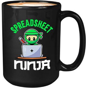 Accountant Coffee Mug 15 oz, Spreadsheet Ninja Job Profession Occupation Work College Partner Japan Karate, Black