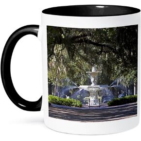 3dRose Water Fountain, Forsyth Park, Savannah, Georgia-US11 DFR0070-David R Frazier Two Tone Mug, 11 oz, Black/White