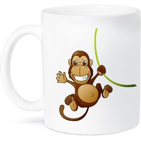 3dRose mug_37462_4 "Cute Cartoon Monkey On Green Vine" Two Tone Black Mug, 11 oz, Multicolor