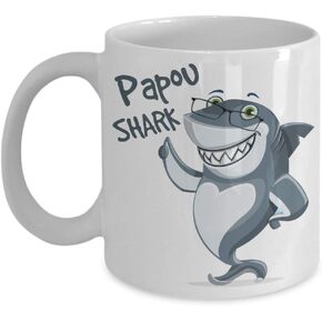 Papou Shark Mug - Greek Grandpa - Birthday, Baby Reveal Announcement for Dad, Husband, Fathers - 11oz Coffee Mug