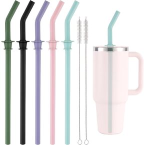 5pcs Replacement Straw for Hydro Flask Travel Tumbler 40/32/28/20oz, Reusable BPA Free Silicone Straws and Cleaning Brush for Hydroflask Water Bottle Accessories Parts (5 Colors)