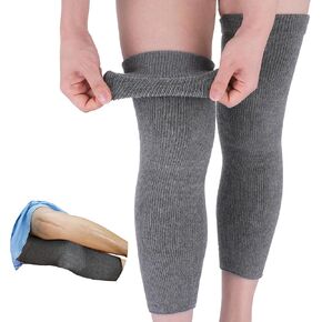 Knee Warmers, Long Cotton Knee Sleeves - For Women, Men, Circulation Improvement and Joint Pain Relief for Arthritis Knees, Knitted Binchotan Yarn, Thick, One Pair, Made in Japan