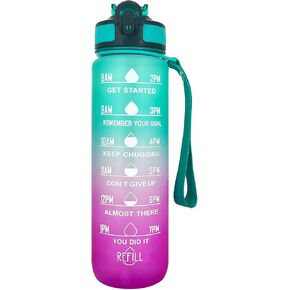 CUA Water Bottle 32 oz Water Bottles With Times to Drink,Leakproof BPA Free Bottle with Time Marker to Ensure You Drink Enough Water Daily for Fitness, Gym and Outdoor Sport