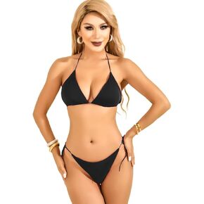 Sexy Thong Bikinis for Women Black, String Brazilian Bikini Sets Swim Suits for Women 2024 Bikini