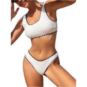 WDIRARA Women's Bikini Set Square Neck Swimsuit Two Piece Contrast Binding Bathing Suit