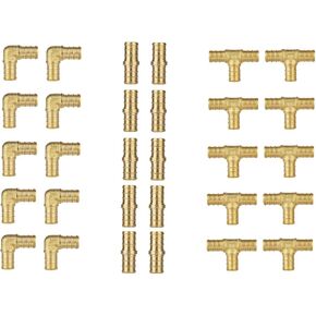 30 PCS 1/2" Brass PEX Fittings 10 Each Elbow, TEE, Couple Reducer