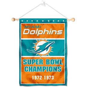 Miami Dolphins 2 Time Champions Banner Window Wall Hanging Flag with Suction Cup