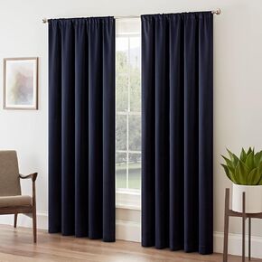 ECLIPSE Tricia Modern Room Darkening Thermal Rod Pocket Window Curtain for Bedroom (1 Panel), 52 in x 63 in, Midnight