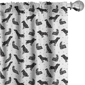 Ambesonne Dog Lover Curtains, Various Types of Pet Animals in Hand Drawn Terrier Labrador Silhouettes, Window Treatments 2 Panel Set for Living Room Bedroom, Pair of - 28" x 63", Charcoal Grey White