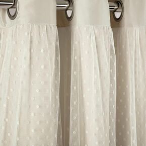 Lush Decor Cottage Polka Dot Sheer Window Curtain Panel Including Tieback (Single Panel), 38" W x 84" L, Neutral