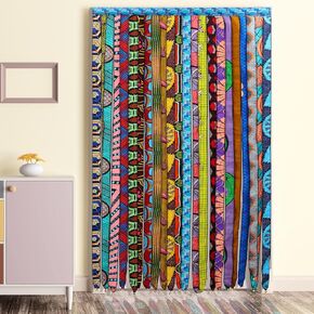 African Ankara Kente Multicolor Ribbon Doorway Curtain Silk Sari Hippie Bohemian Curtains Rod Pocket Boho Curtains Decor Vintage Print Pattern Window Drapes for Living Room Bedroom, 79 x 39 Inch